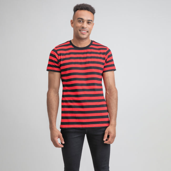 Black-Red - Back - Mantis Mens Striped T-Shirt