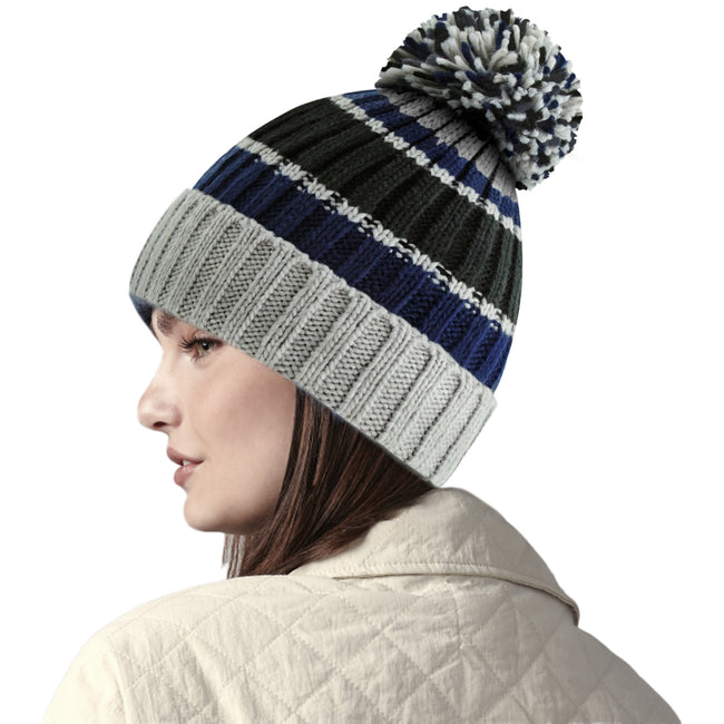 Steel Blue - Back - Beechfield Hygge Striped Beanie