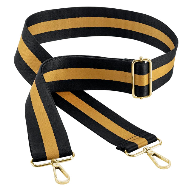 Black-Mustard Yellow - Front - Bagbase Boutique Striped Adjustable Bag Strap