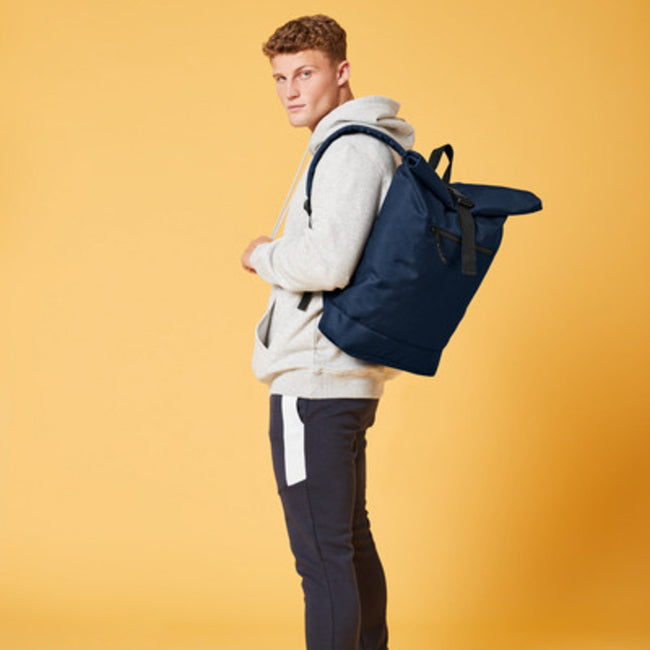 Navy Blue - Back - Bagbase Roll Top Recycled Knapsack