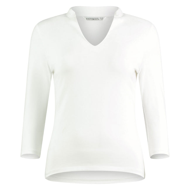 White - Front - Kustom Kit Womens-Ladies Mandarin Collar Regular Top