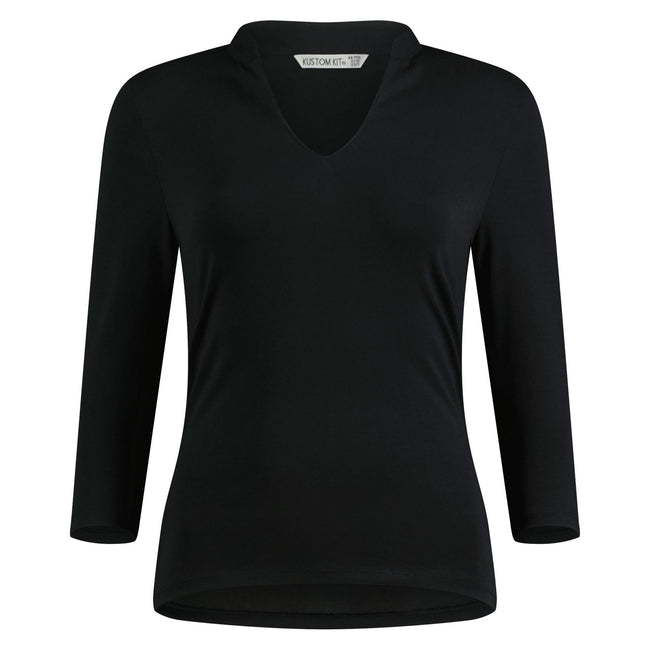 Black - Front - Kustom Kit Womens-Ladies Mandarin Collar Regular Top