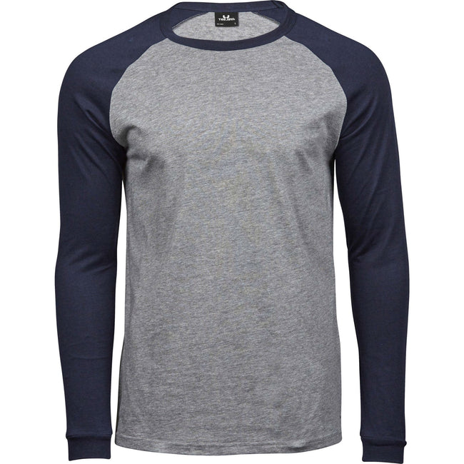 Gray-Navy - Front - Tee Jay Mens Heather Baseball T-Shirt