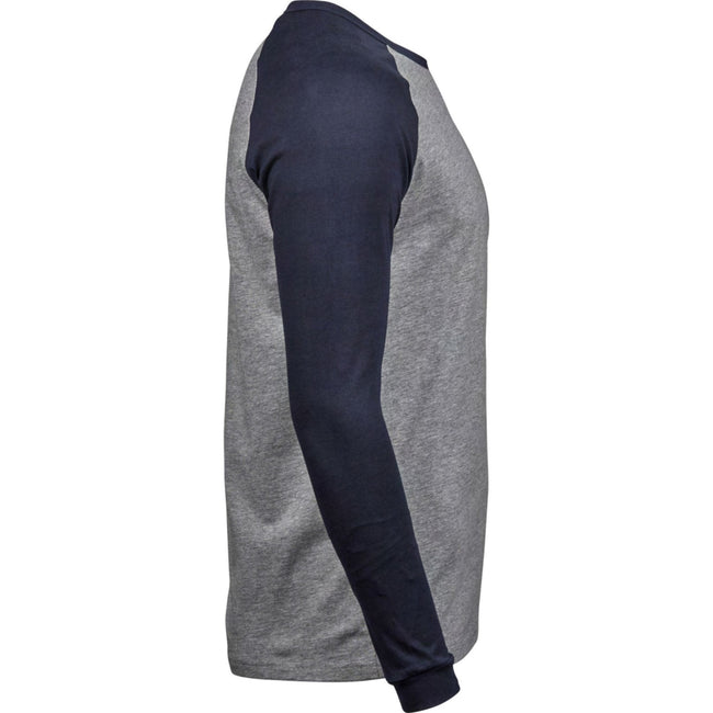 Gray-Navy - Side - Tee Jay Mens Heather Baseball T-Shirt