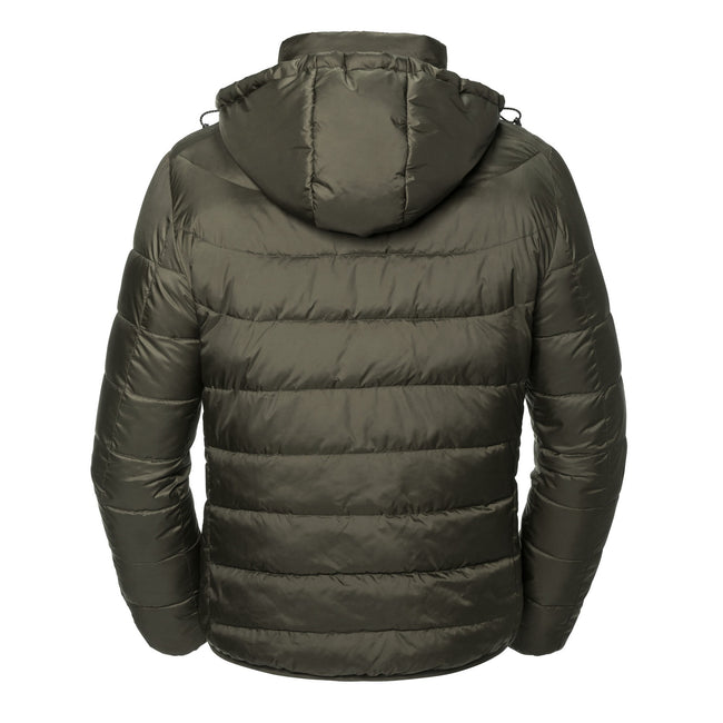 Dark Olive - Back - Russell Mens Nano Hooded Padded Jacket