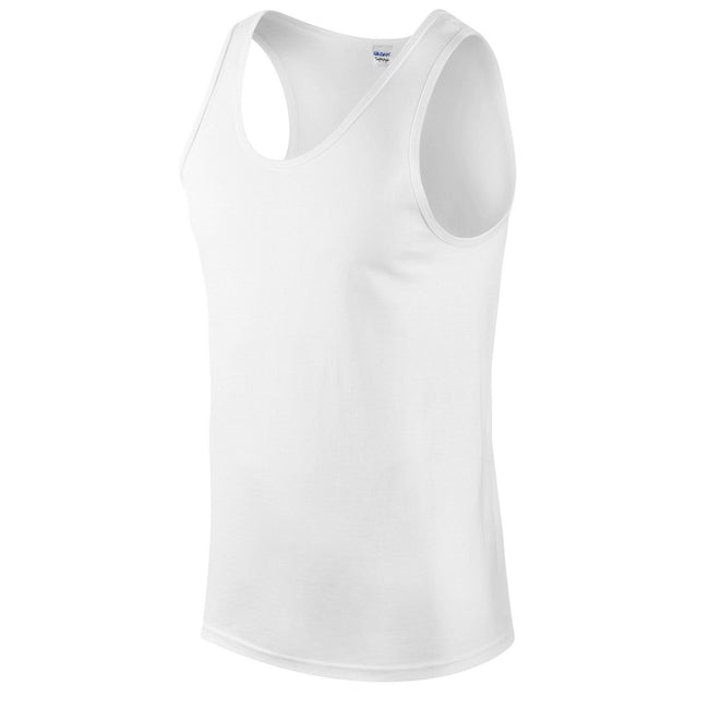 White - Side - Gildan Mens Plain Soft Tank Top