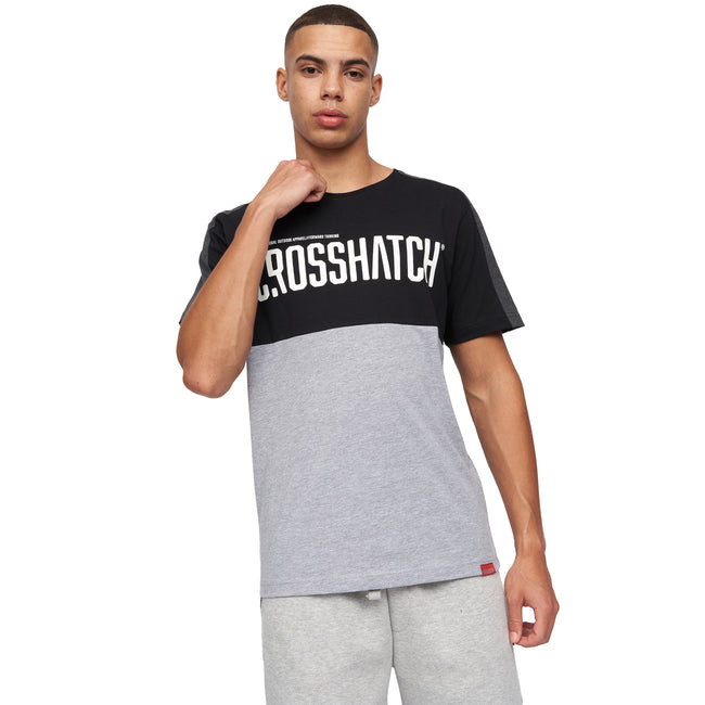 Black-Grey Marl - Front - Crosshatch Mens Compounds T-Shirt