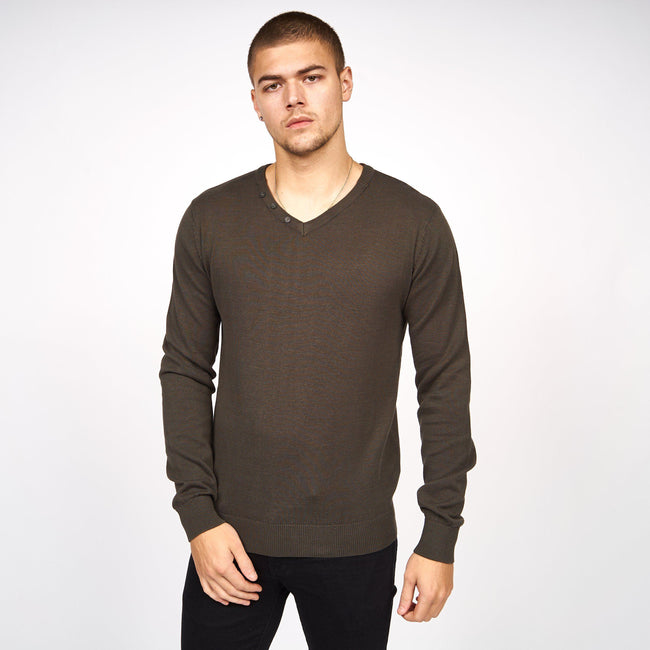 Peat Green - Front - Smith & Jones Mens Garsen Knitted Pullover