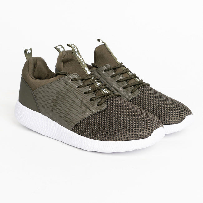 Olive - Front - Crosshatch Mens Ryfoss MVE Camo Leather Sneakers