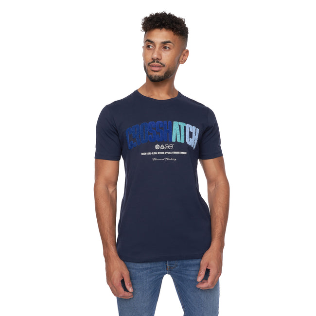 Navy - Front - Crosshatch Mens Flocked T-Shirt