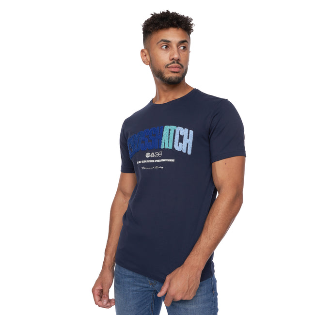 Navy - Side - Crosshatch Mens Flocked T-Shirt