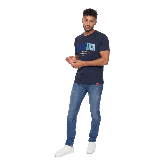 Navy - Lifestyle - Crosshatch Mens Flocked T-Shirt