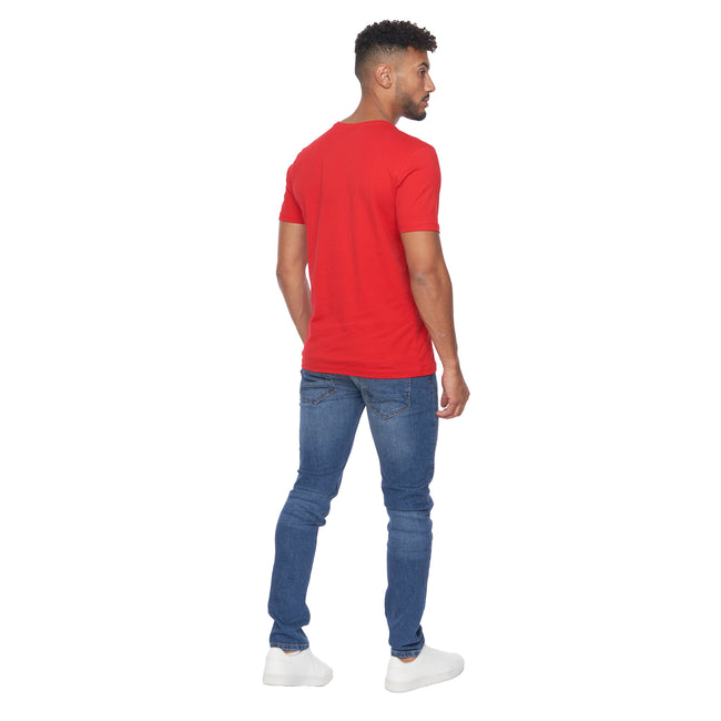 Red - Back - Crosshatch Mens Flocked T-Shirt