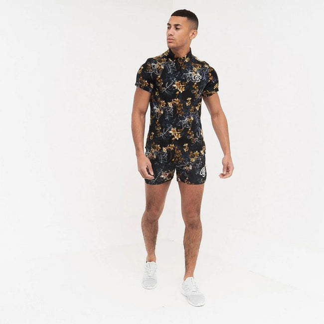 Black - Side - Crosshatch Mens Winifred Swim Shorts