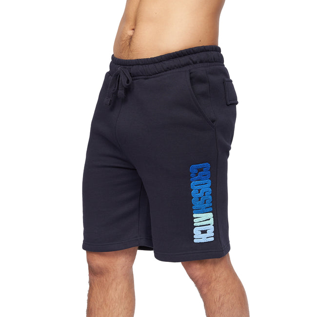 Navy - Side - Crosshatch Mens Flocked Shorts