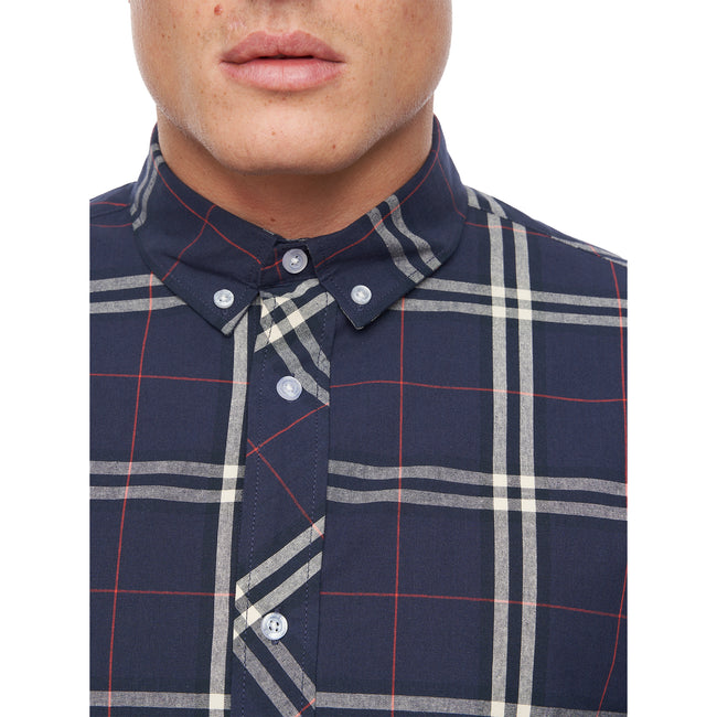Navy - Pack Shot - Bewley & Ritch Mens Buford Checked Shirt