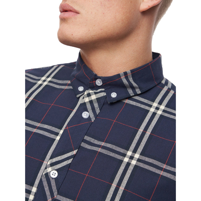 Navy - Close up - Bewley & Ritch Mens Buford Checked Shirt