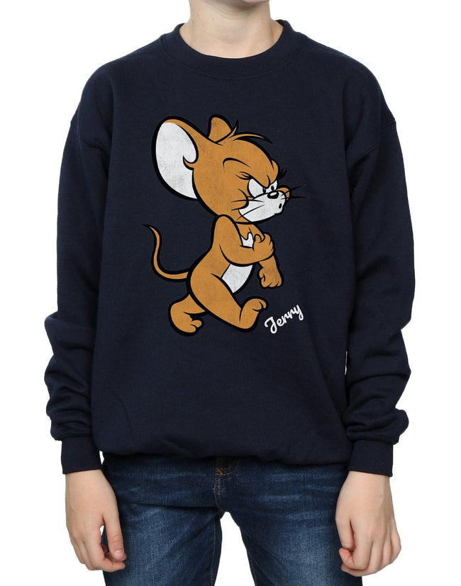 Navy Blue - Pack Shot - Tom and Jerry Boys Angry Mouse Cotton Sweatshirt