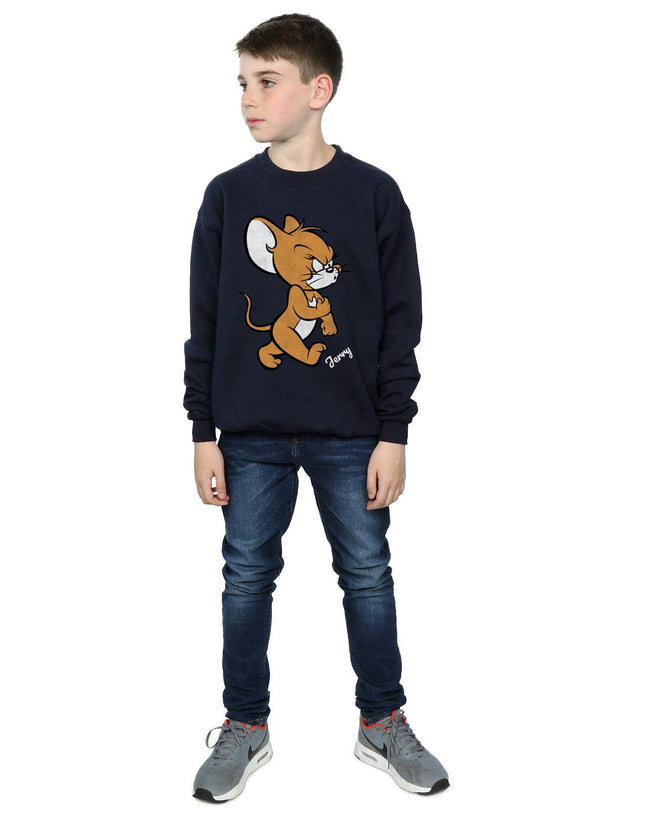 Navy Blue - Close up - Tom and Jerry Boys Angry Mouse Cotton Sweatshirt