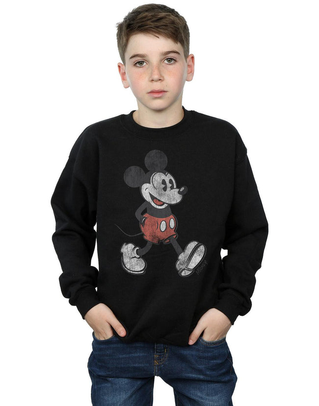 Black - Back - Disney Boys Walking Mickey Mouse Cotton Sweatshirt