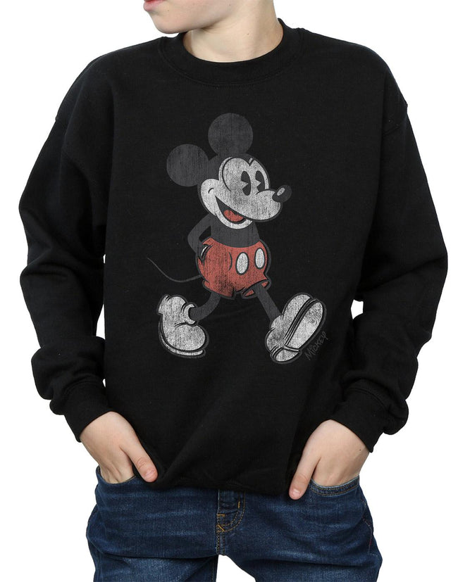 Black - Side - Disney Boys Walking Mickey Mouse Cotton Sweatshirt