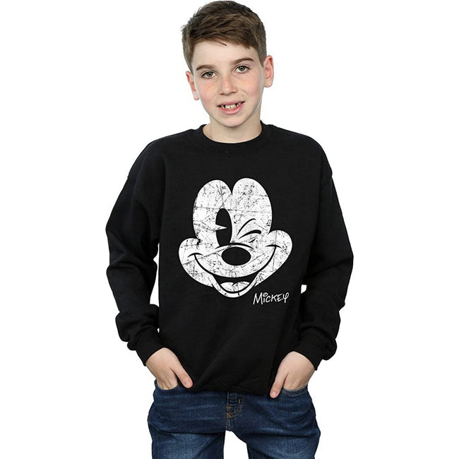Black - Front - Disney Boys Mickey Mouse Face Cotton Sweatshirt