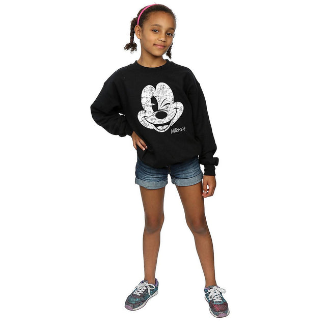 Black - Back - Disney Girls Mickey Mouse Face Cotton Sweatshirt