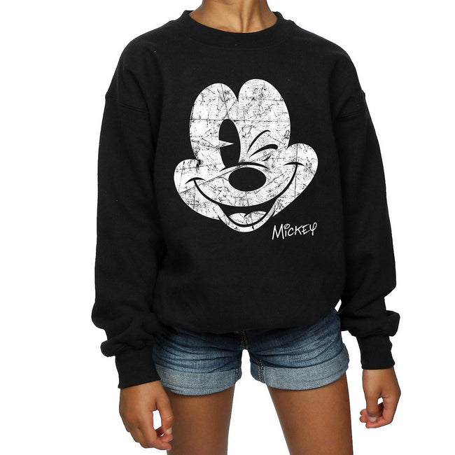 Black - Side - Disney Girls Mickey Mouse Face Cotton Sweatshirt