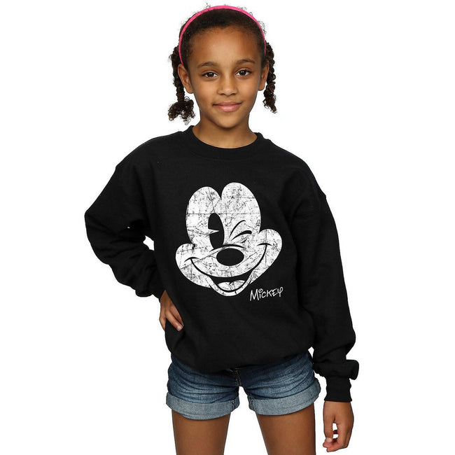 Black - Front - Disney Girls Mickey Mouse Face Cotton Sweatshirt