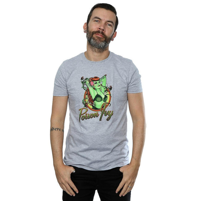 Heather Grey - Back - DC Bombshells Mens Poison Ivy Button Heather T-Shirt