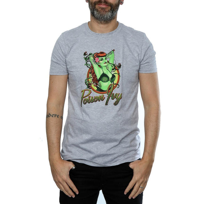 Heather Grey - Front - DC Bombshells Mens Poison Ivy Button Heather T-Shirt
