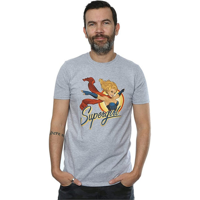 Heather Grey - Back - DC Bombshells Mens Supergirl Button Heather T-Shirt