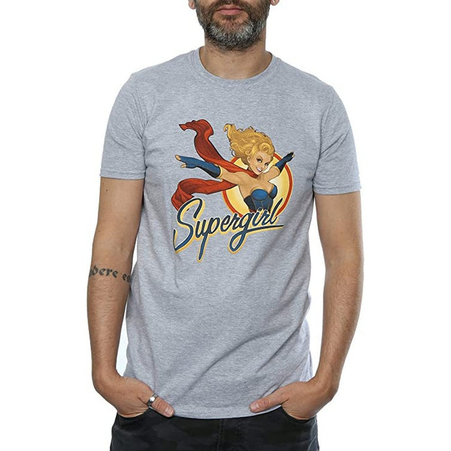 Heather Grey - Front - DC Bombshells Mens Supergirl Button Heather T-Shirt