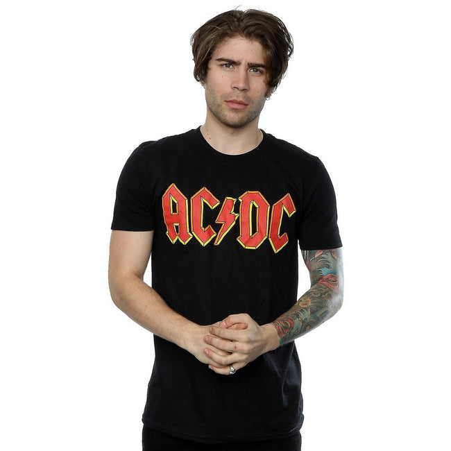 Black-Red - Back - AC-DC Mens Logo Cotton T-Shirt