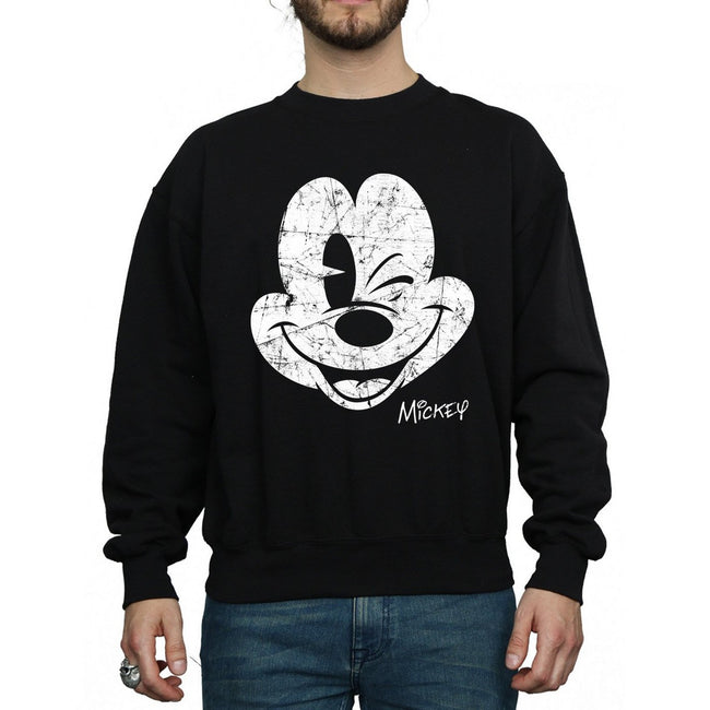 Black - Side - Disney Mens Mickey Mouse Face Sweatshirt