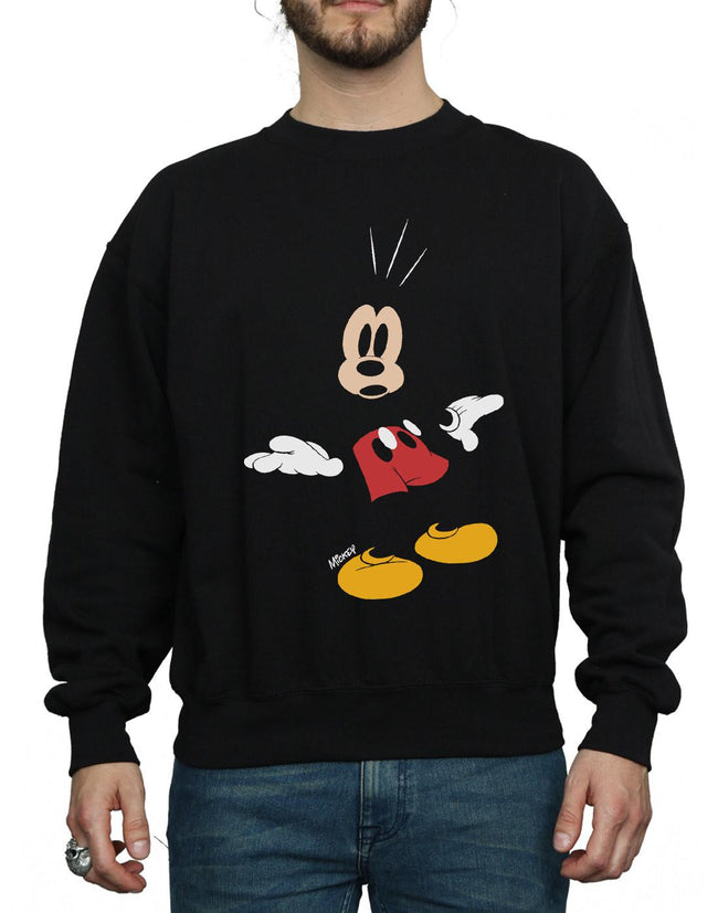 Black - Close up - Disney Mens Mickey Mouse Surprised Cotton Sweatshirt