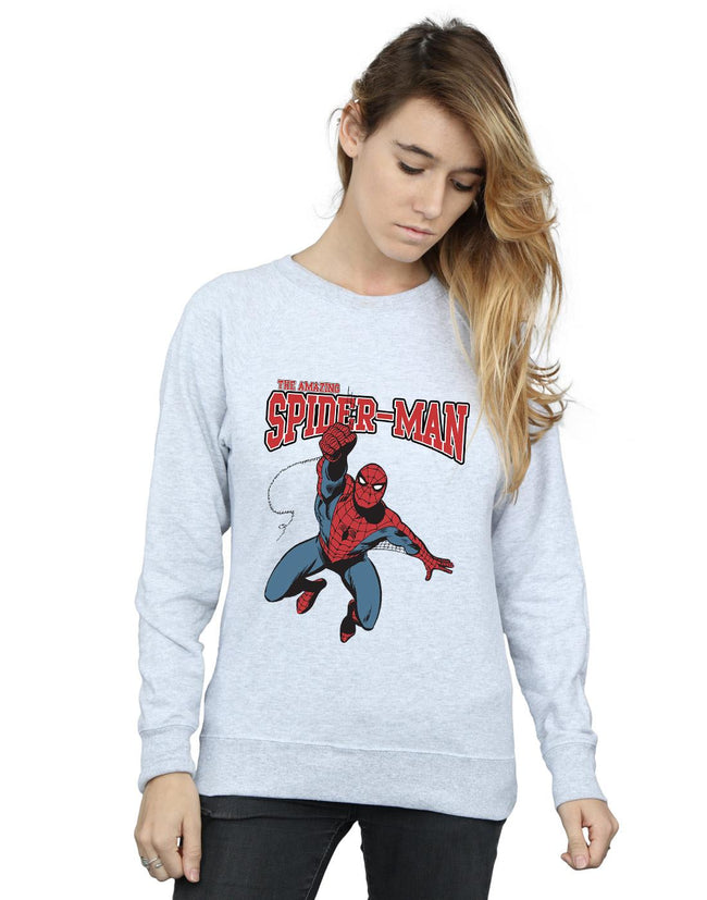 Sports Grey - Back - Spider-Man Womens-Ladies Leap Sweatshirt