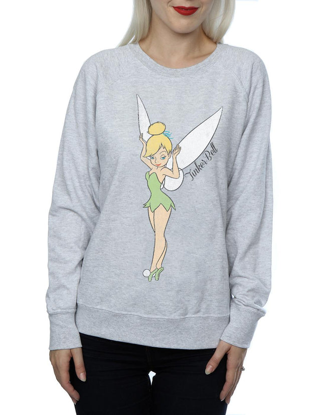 Heather Grey - Close up - Tinkerbell Womens-Ladies Classic Sweatshirt