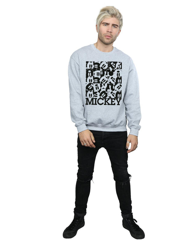 Sports Grey - Close up - Disney Mens Mickey Mouse Grid Sweatshirt