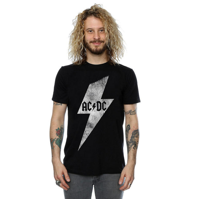Black - Side - AC-DC Mens Lightning Bolt Cotton T-Shirt
