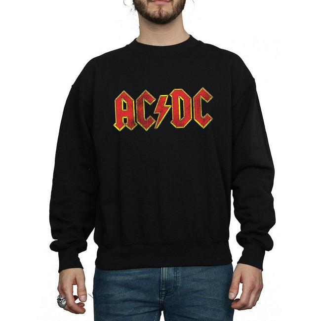 Black - Front - AC-DC Mens Distressed Logo Cotton Sweatshirt