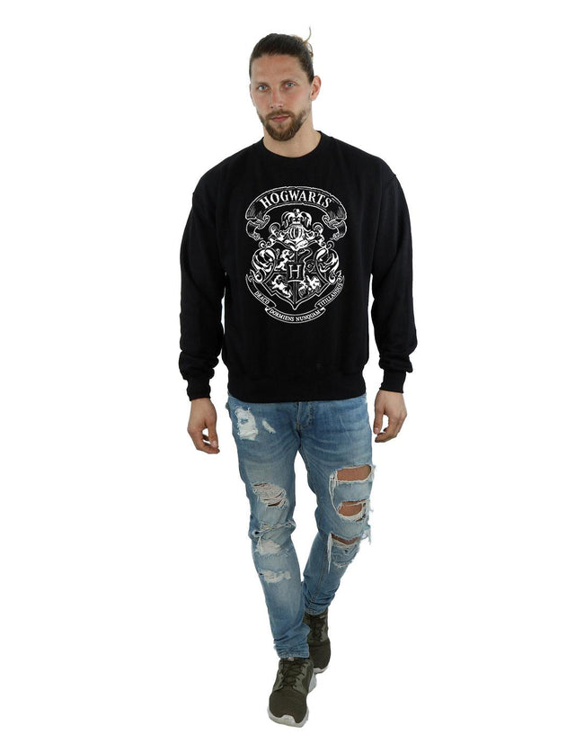 Black - Close up - Harry Potter Mens Hogwarts Crest Cotton Sweatshirt