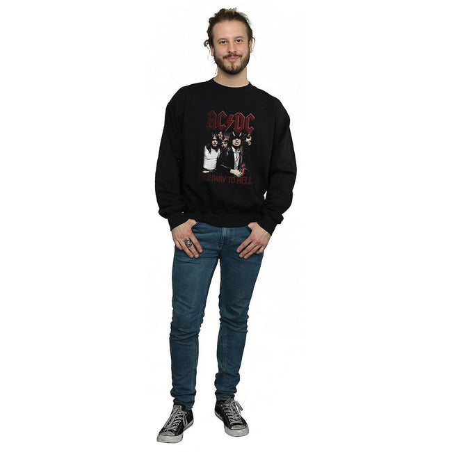 Black - Side - AC-DC Mens Highway To Hell Cotton Sweatshirt