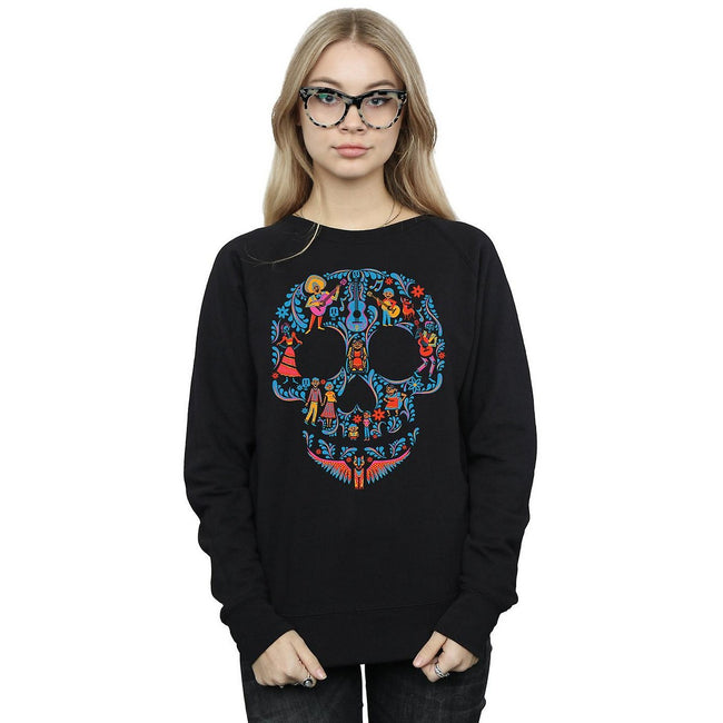 Black - Back - Coco Womens-Ladies Skull Cotton Sweatshirt