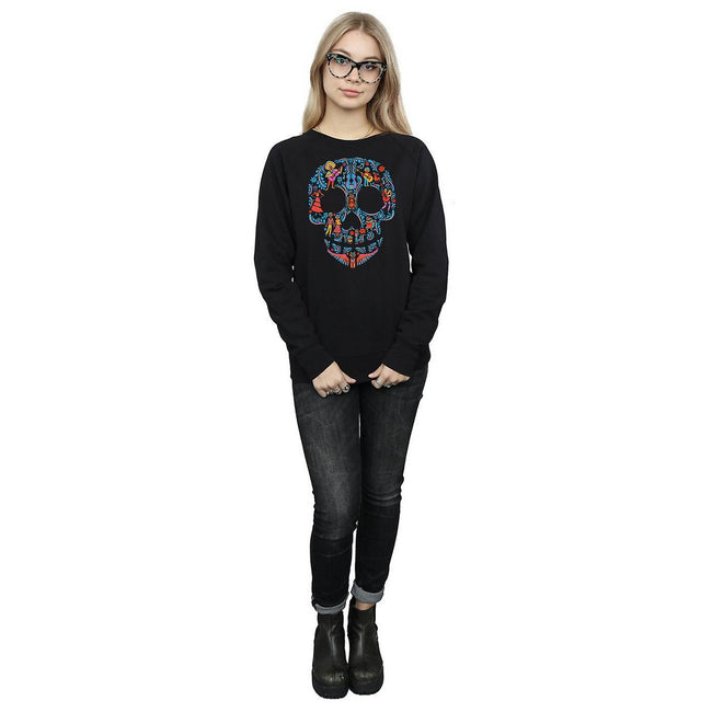 Black - Side - Coco Womens-Ladies Skull Cotton Sweatshirt