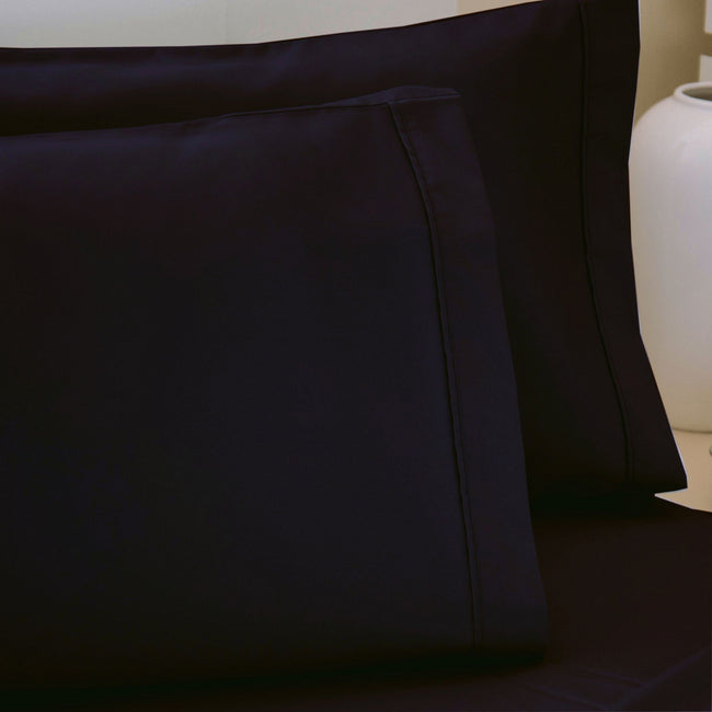 Black - Back - Belledorm 200 Thread Count Egyptian Cotton Oxford Pillowcase