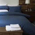 Navy - Back - Belledorm 540 Thread Count Satin Stripe Duvet Set