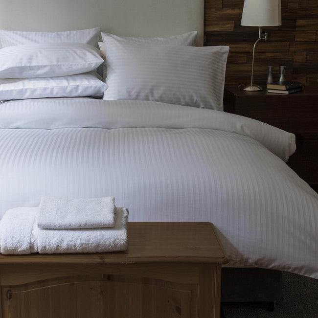 White - Back - Belledorm 540 Thread Count Satin Stripe Duvet Set