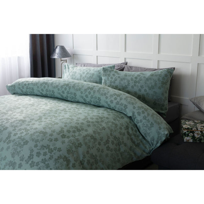 Duck Egg Blue - Back - Belledorm Flora Jacquard Duvet Set
