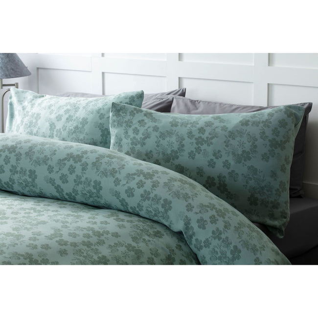 Duck Egg Blue - Side - Belledorm Flora Jacquard Duvet Set